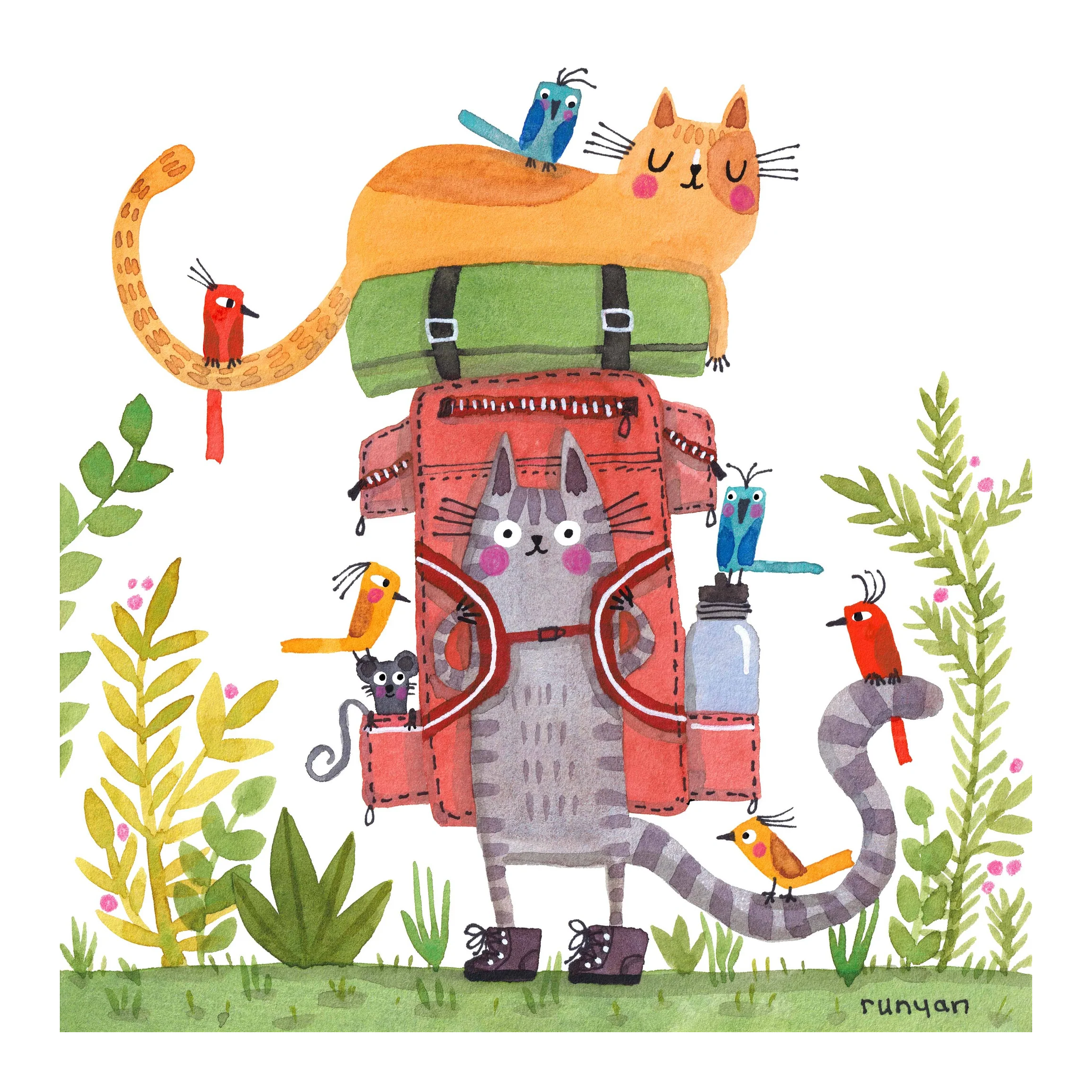 'Backpack Cat' Card