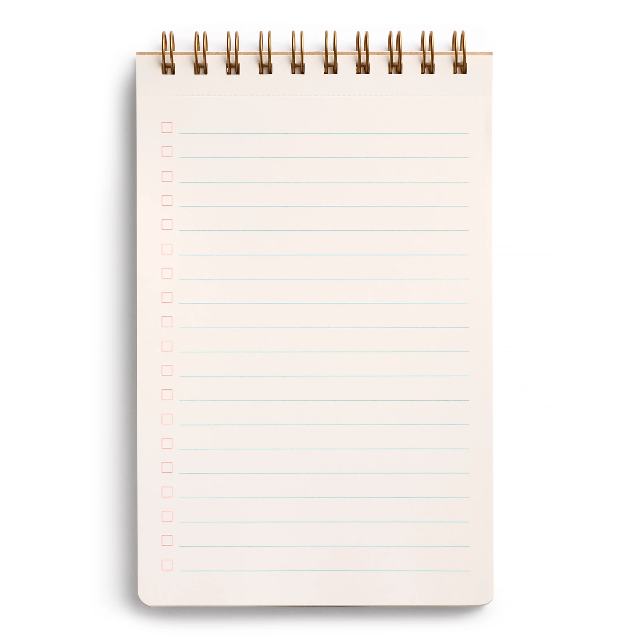 Notebook with lined pages on a white background