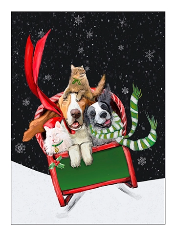 'Dog Sleighride' Holiday Card
