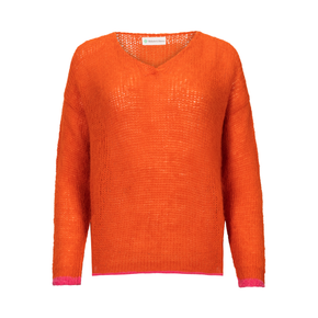 orange v neck baby alpaca long sleeve sweater