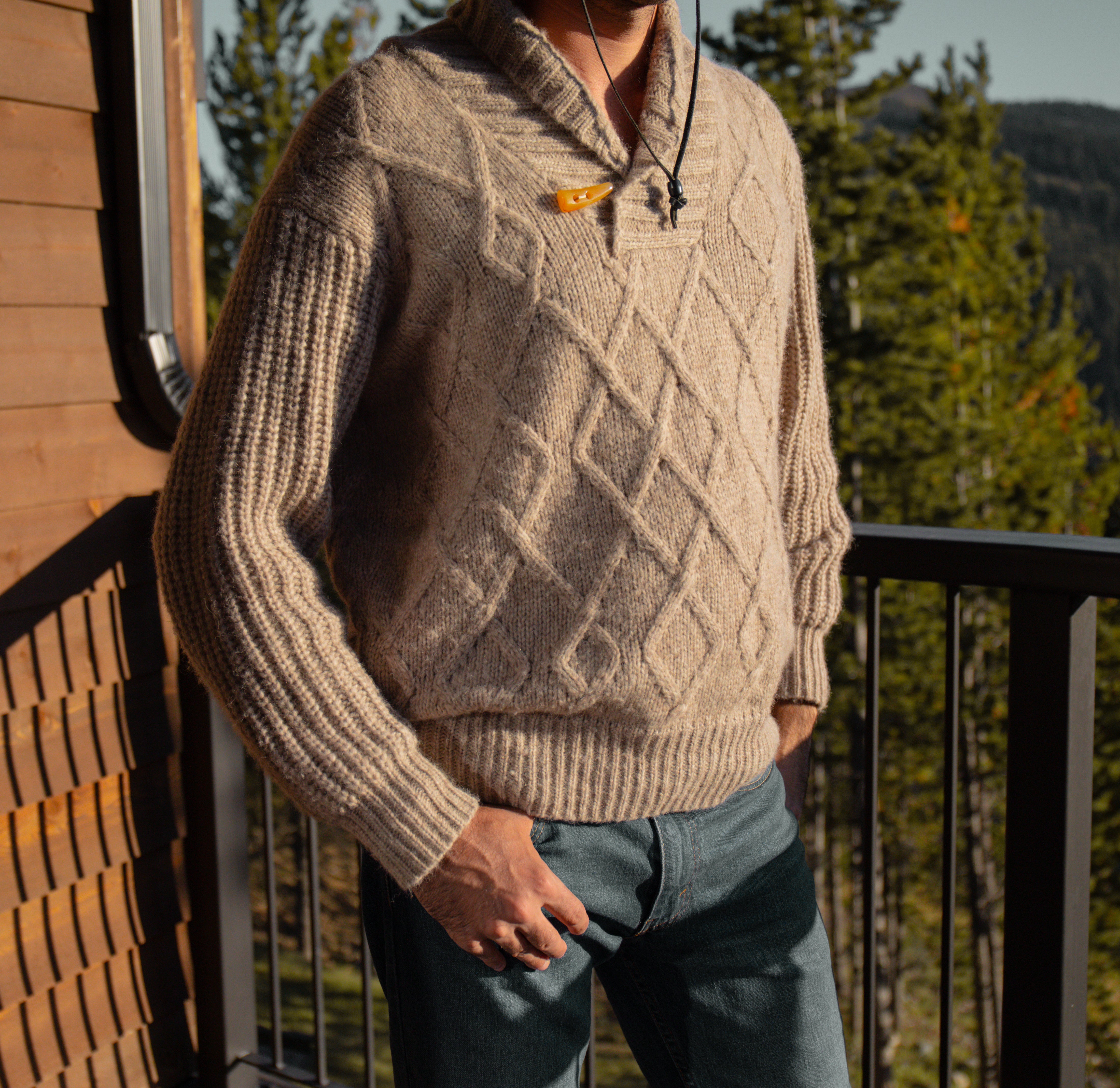 Fluff Alpaca Men's Baby Alpaca Sweater | Cable Knit Shawl Collar