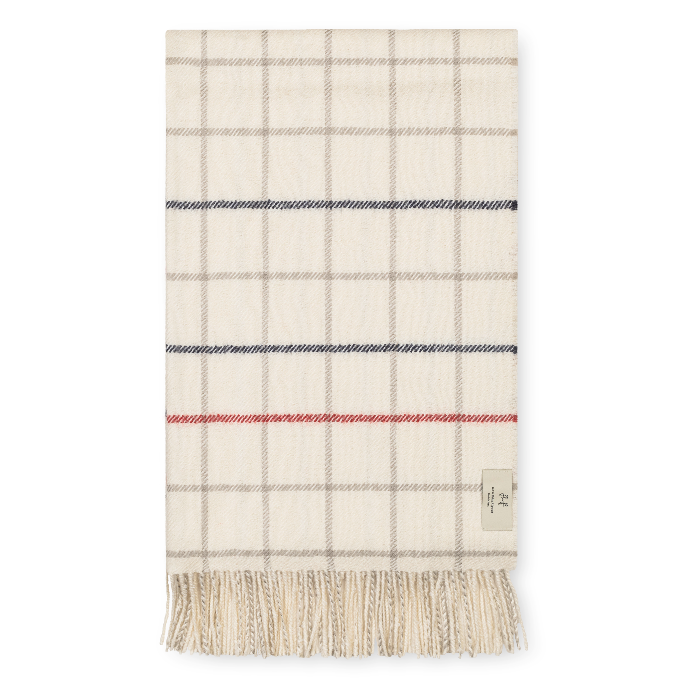 Plaid blanket with fringes on a white background