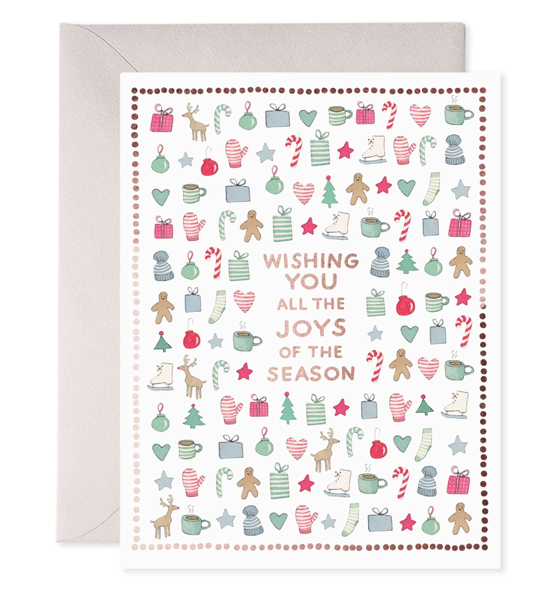 Christmas-themed greeting card with decorative elements and text on a white background.