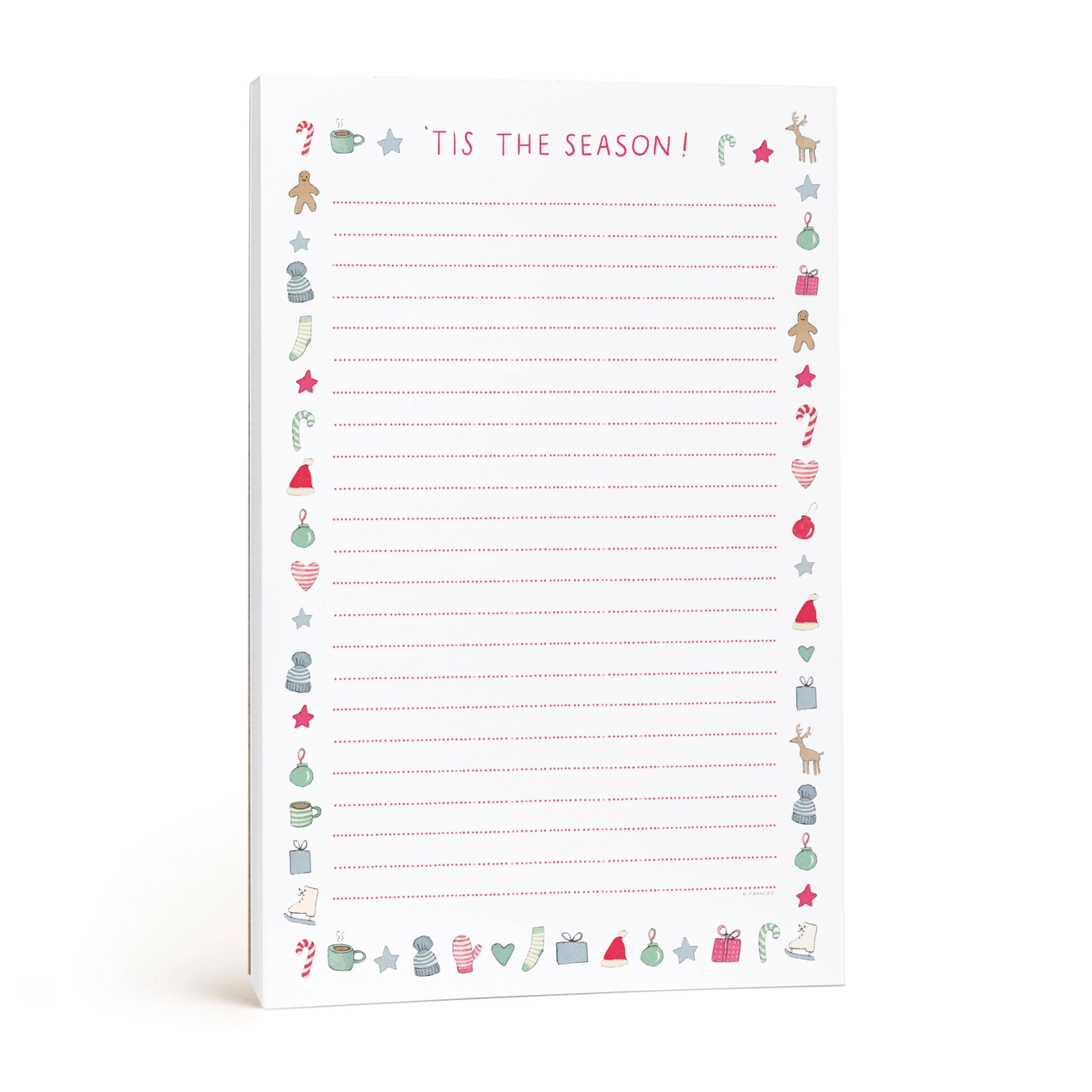 Notepad with Christmas-themed border and 'Tis the Season!' text on a white background