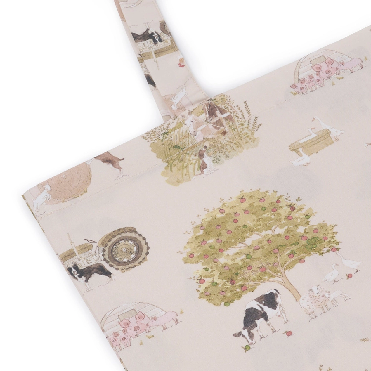 Tote bag with farm pattern on a white background