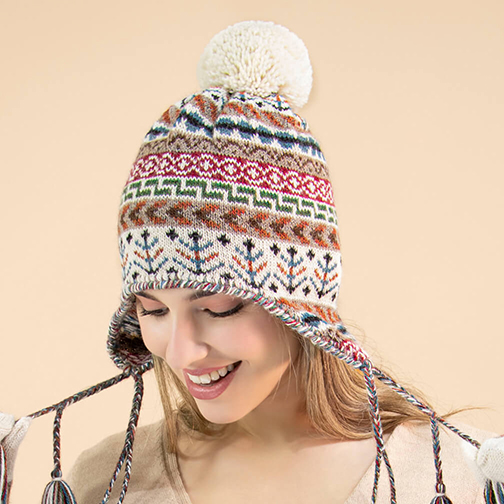 Ilave Alpaca Ear Flaps Pom Pom Hat