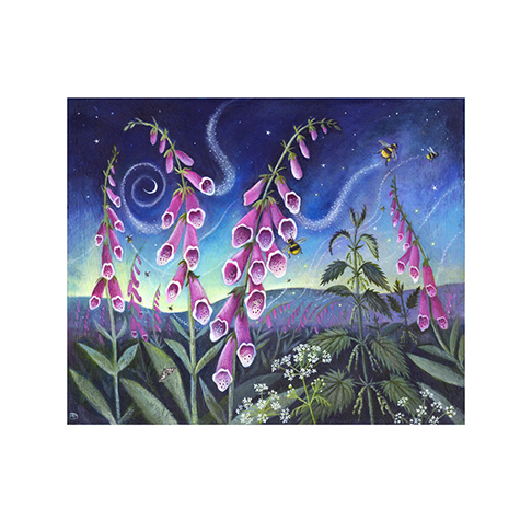 purple flowers in a meadow, bees