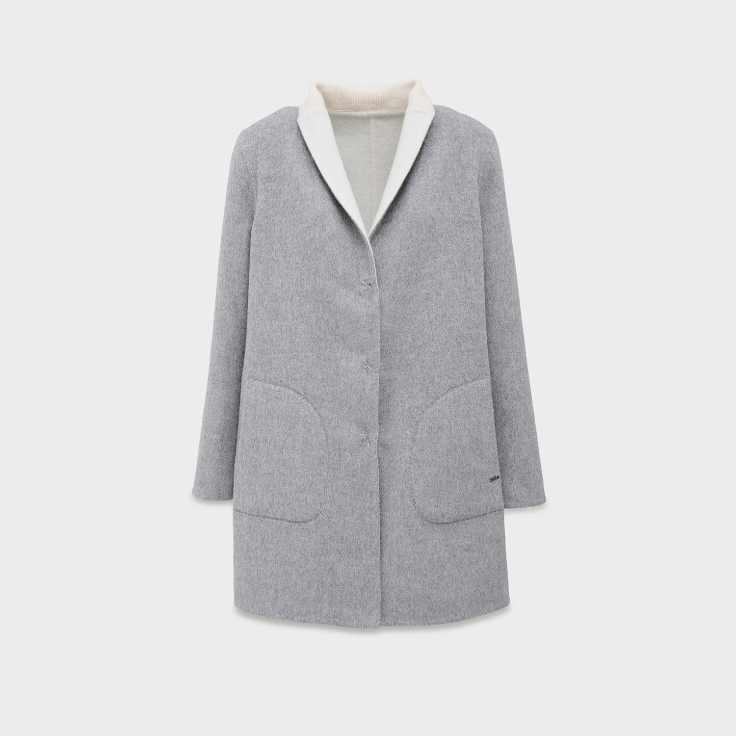 Gray coat with white collar on a light gray background