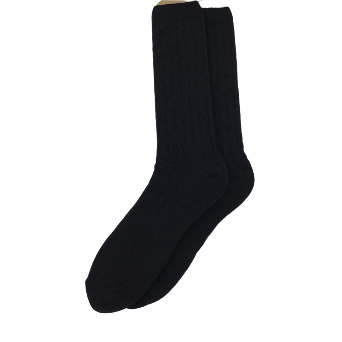 A pair of black alpaca blend dress socks.