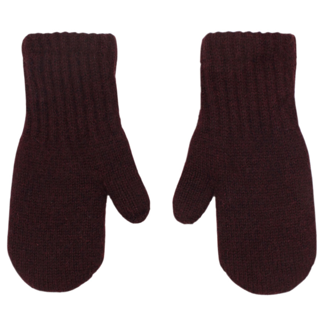 Pair of brown mittens on a white background