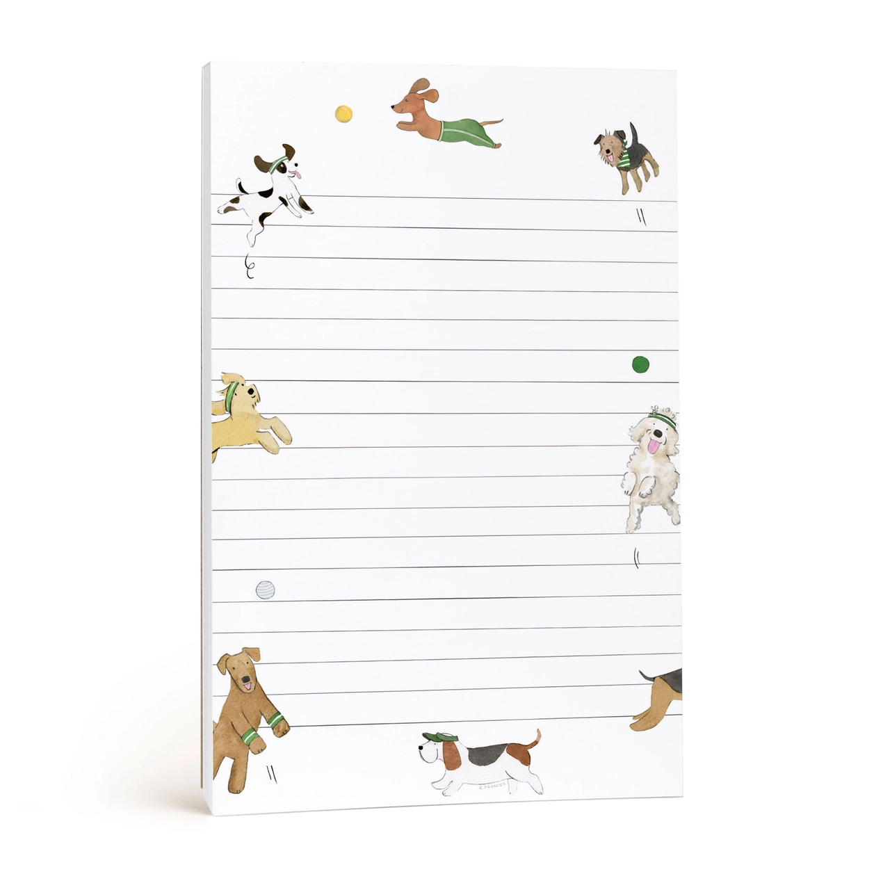 Notepad with dog illustrations on a white background