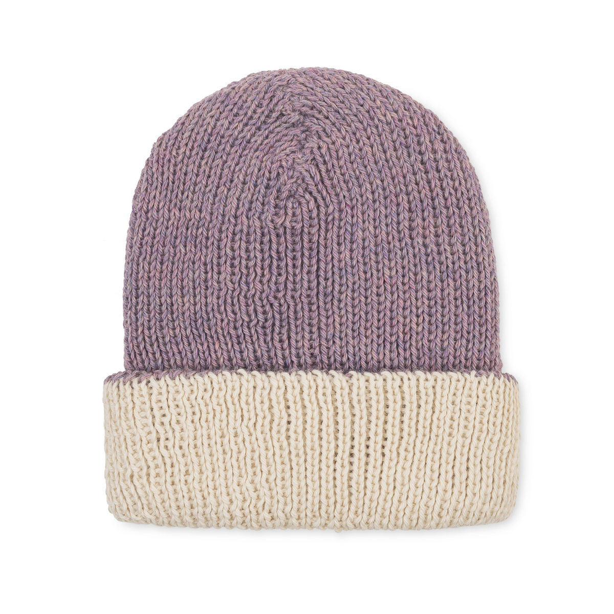 Reversible double-knit baby alpaca beanie in lavender and cream