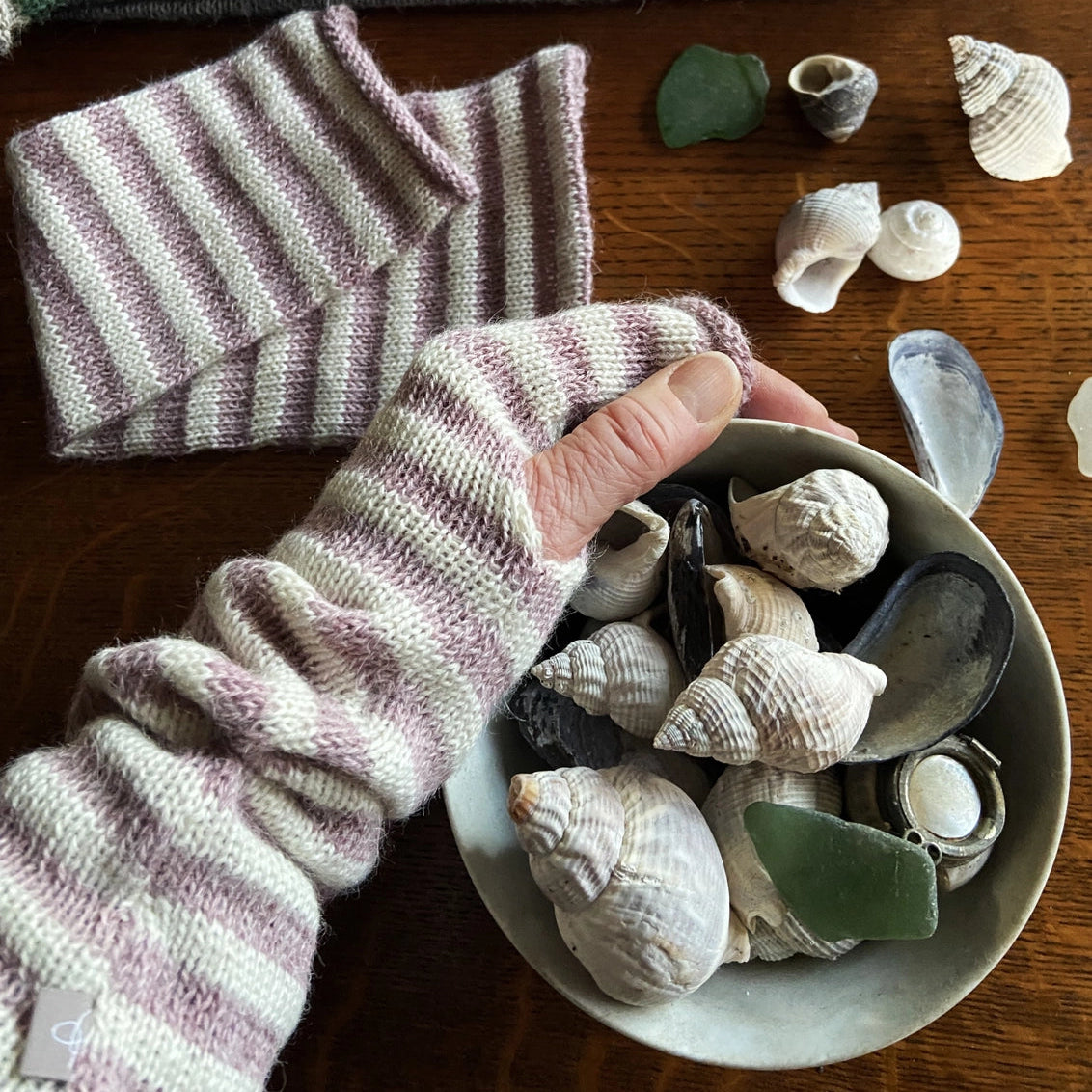 Long Striped Alpaca Wrist Warmers