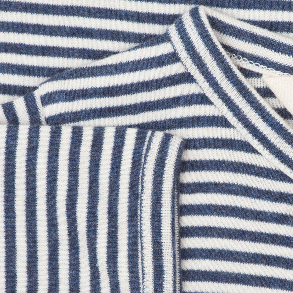 Close-up of a blue and white striped fabric texture