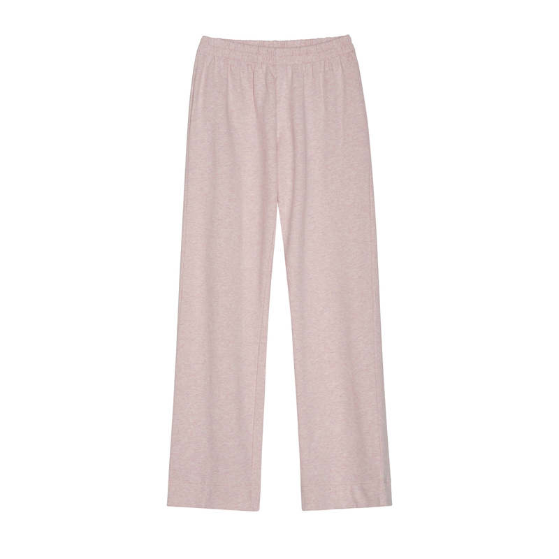 Light pink heathered lounge pants with an elastic waistband, shown flat against a solid white background.