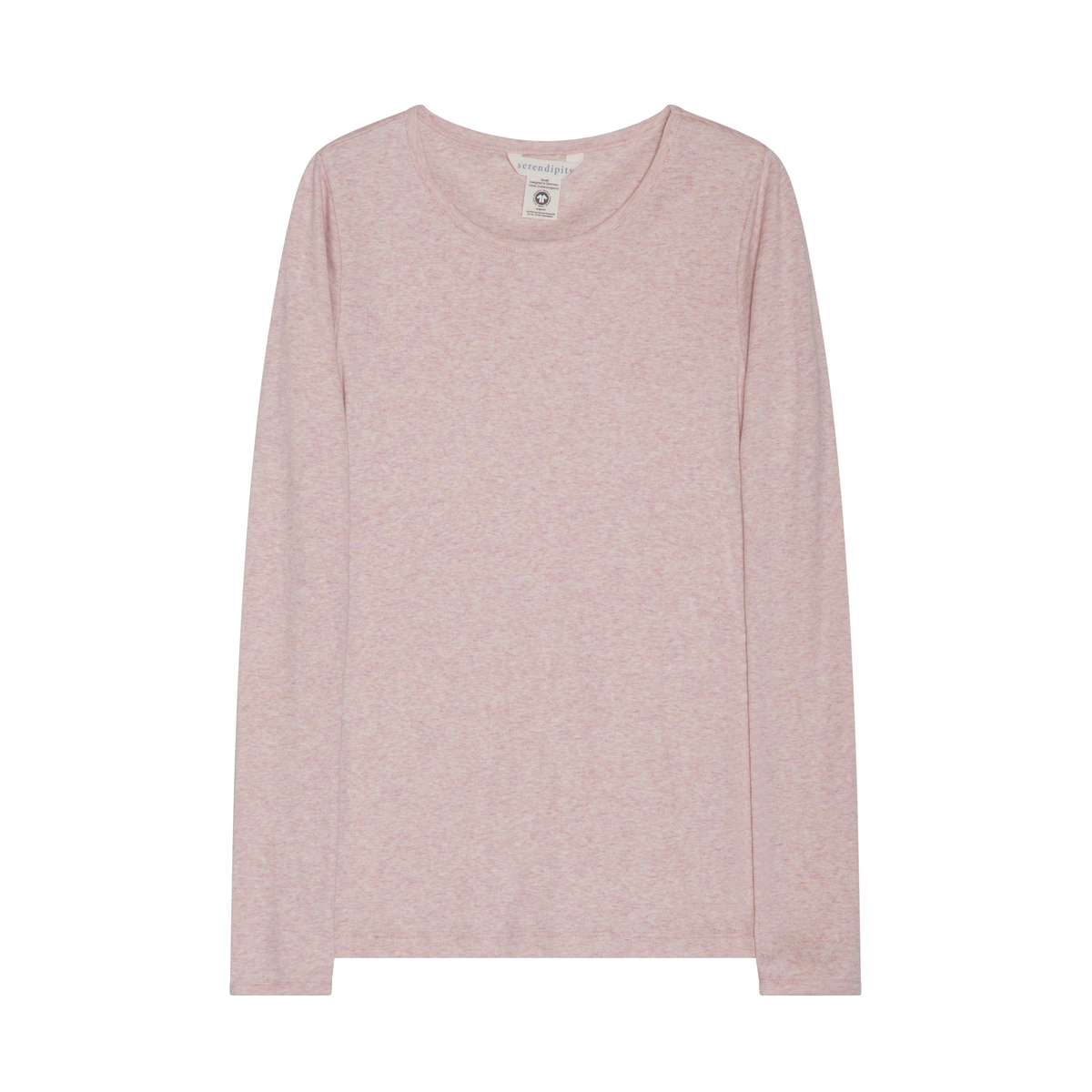 A light pink long-sleeve crewneck top with a subtle heathered texture, shown flat against a solid white background.