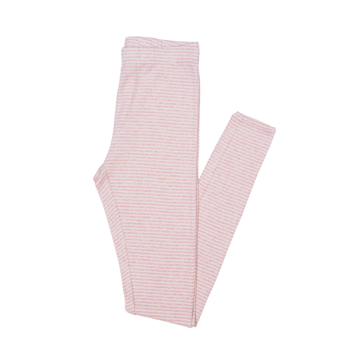 Light pink and white striped leggings folded flat on a white background.