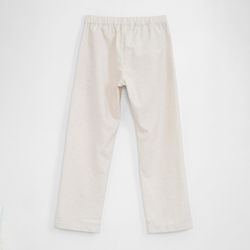 Back of off white pants on a white background