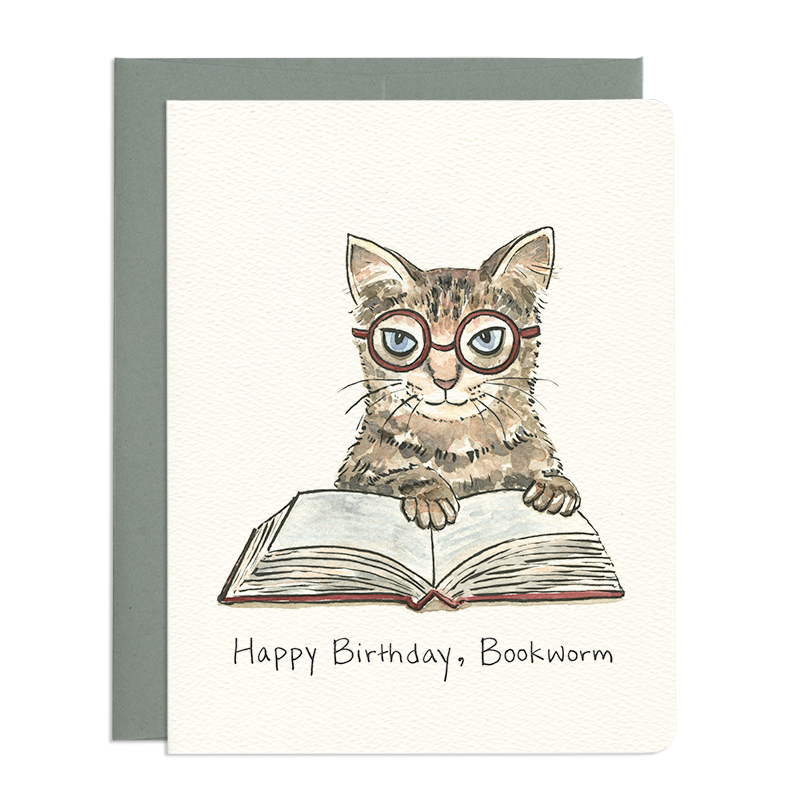 'Bookworm Cat' Birthday Card