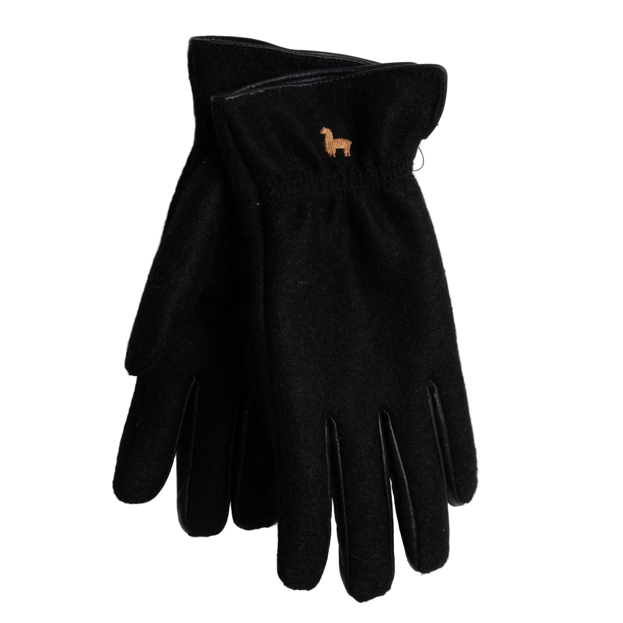 Felted Black Alpaca Gloves on a white background