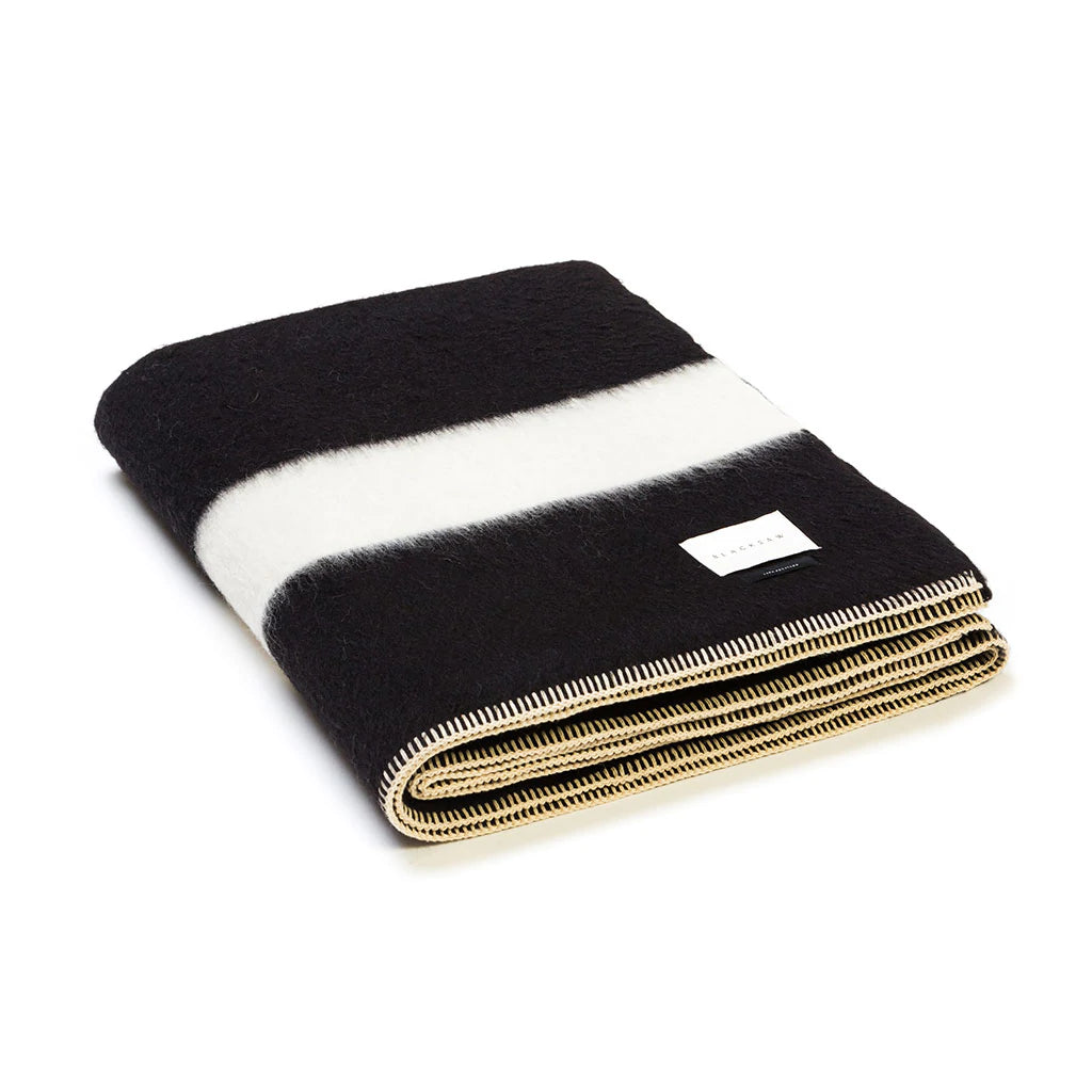 Siempre Recycled Alpaca Blanket - Black/Ivory Stripe, Queen Size