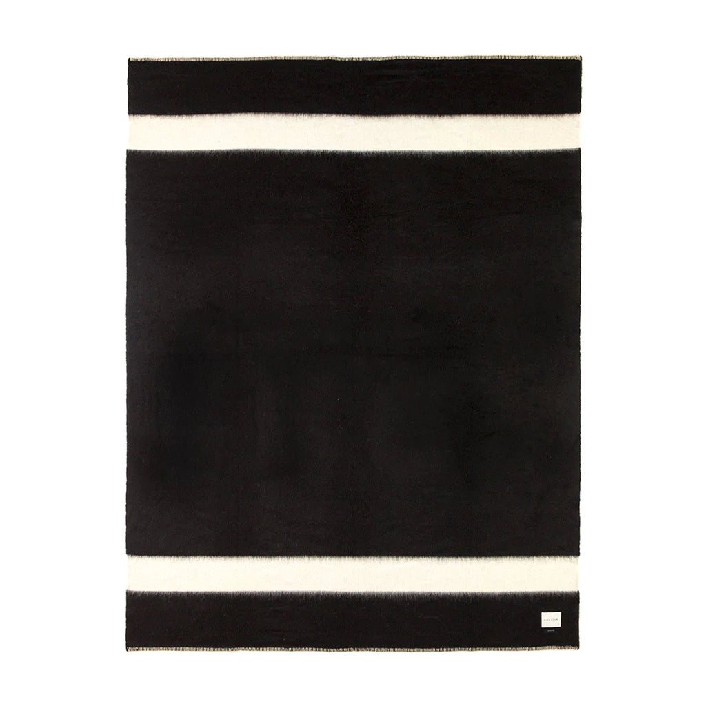 Siempre Recycled Alpaca Blanket - Black/Ivory Stripe, Queen Size