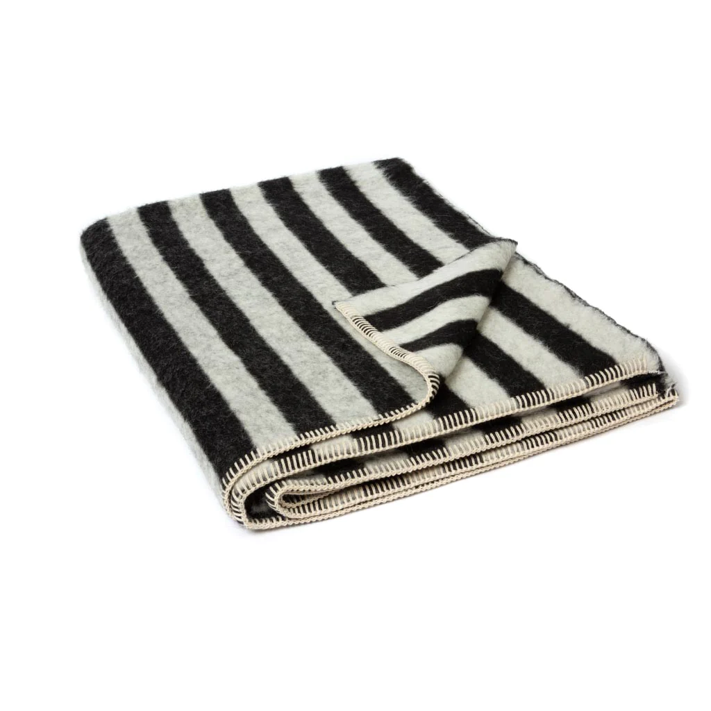 Stills Heirloom Alpaca Blanket – Black/Ivory Stripe