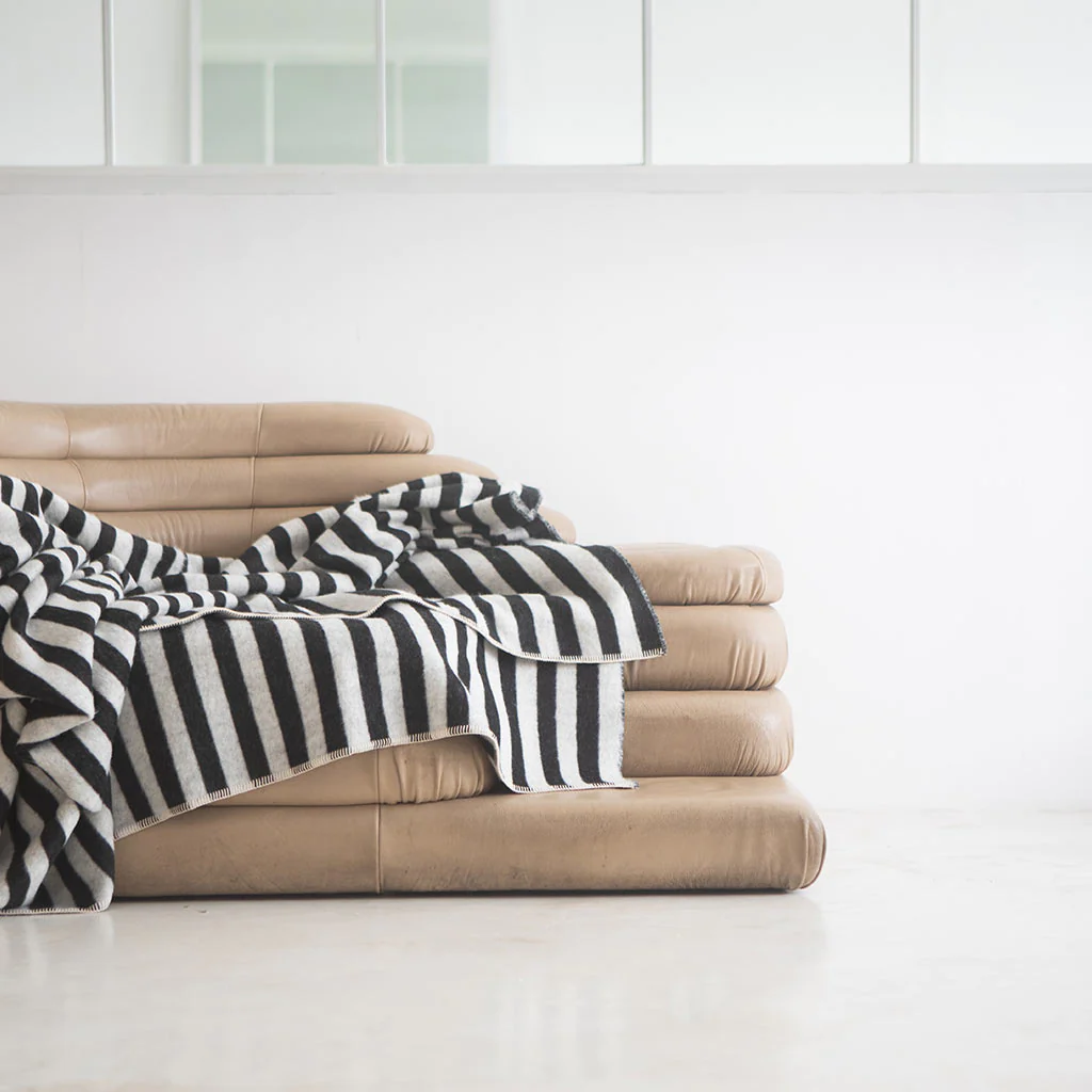 Stills Heirloom Alpaca Blanket – Black/Ivory Stripe