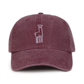Fluff Alpaca Embroidered Baseball Hats, a cranberry red baseball hat with an embroidered alpaca on a white background.