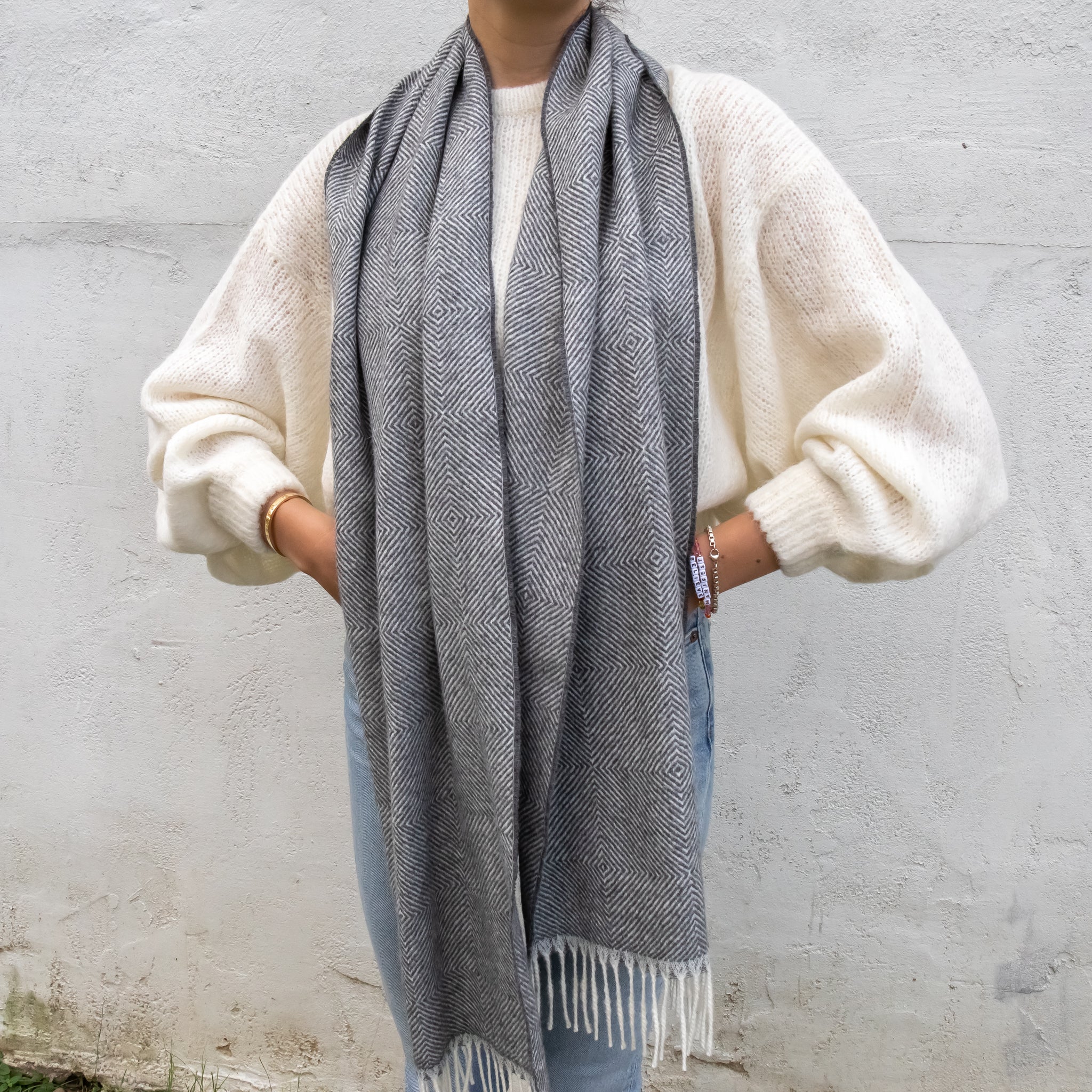 Diamond Pattern Baby Alpaca Scarf