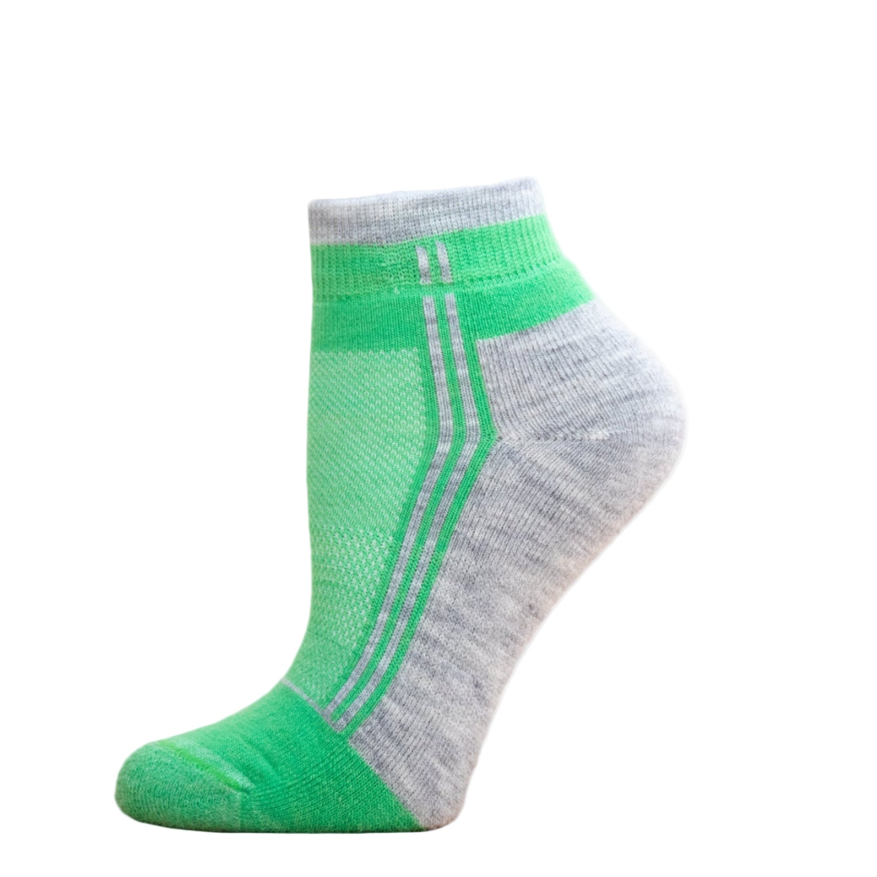 Alpaca Running and Athletic Ankle Socks. A pair of lime green alpaca ankle running socks in front of a white background.