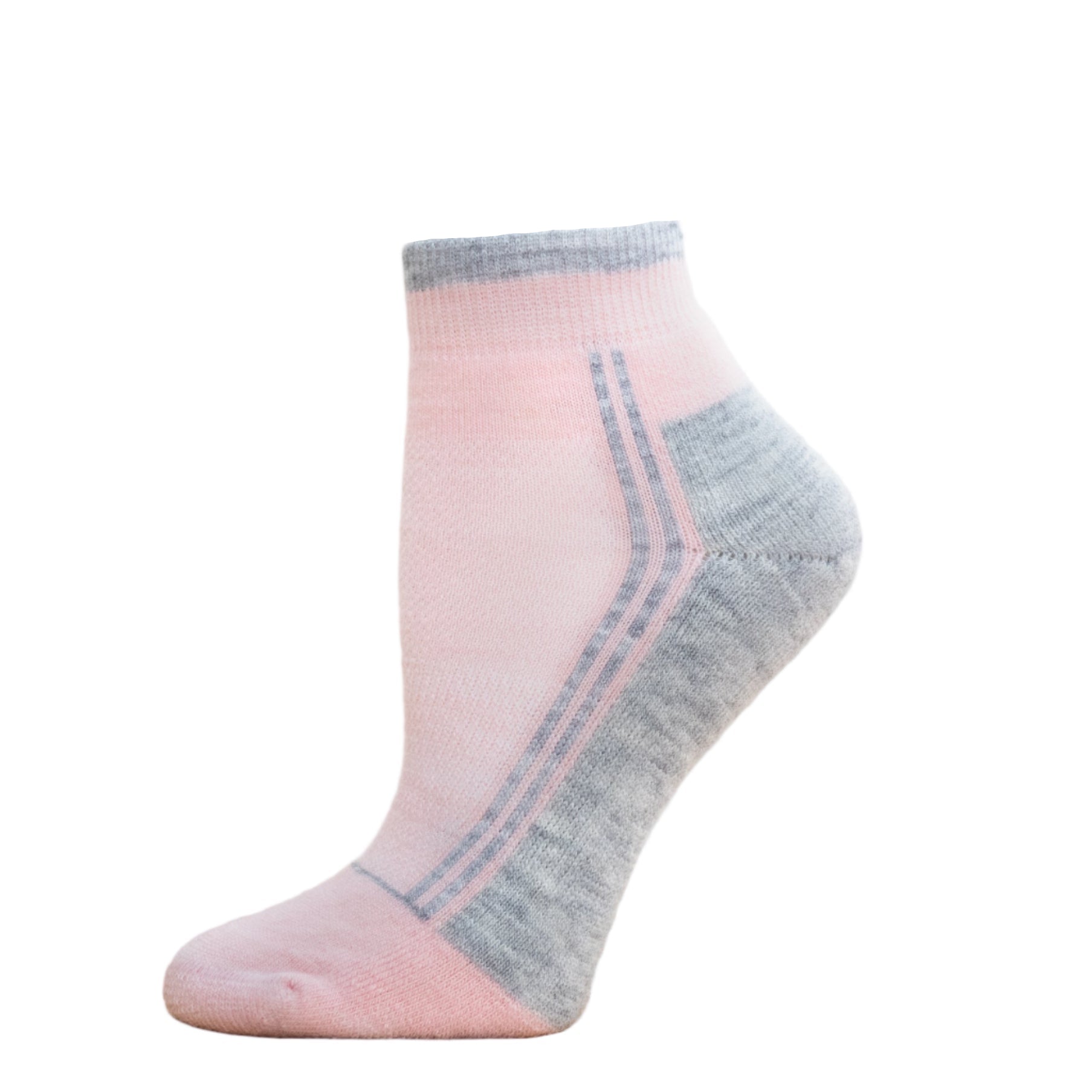 Alpaca Running and Athletic Ankle Socks. A pair of light pink alpaca ankle running socks in front of a white background.