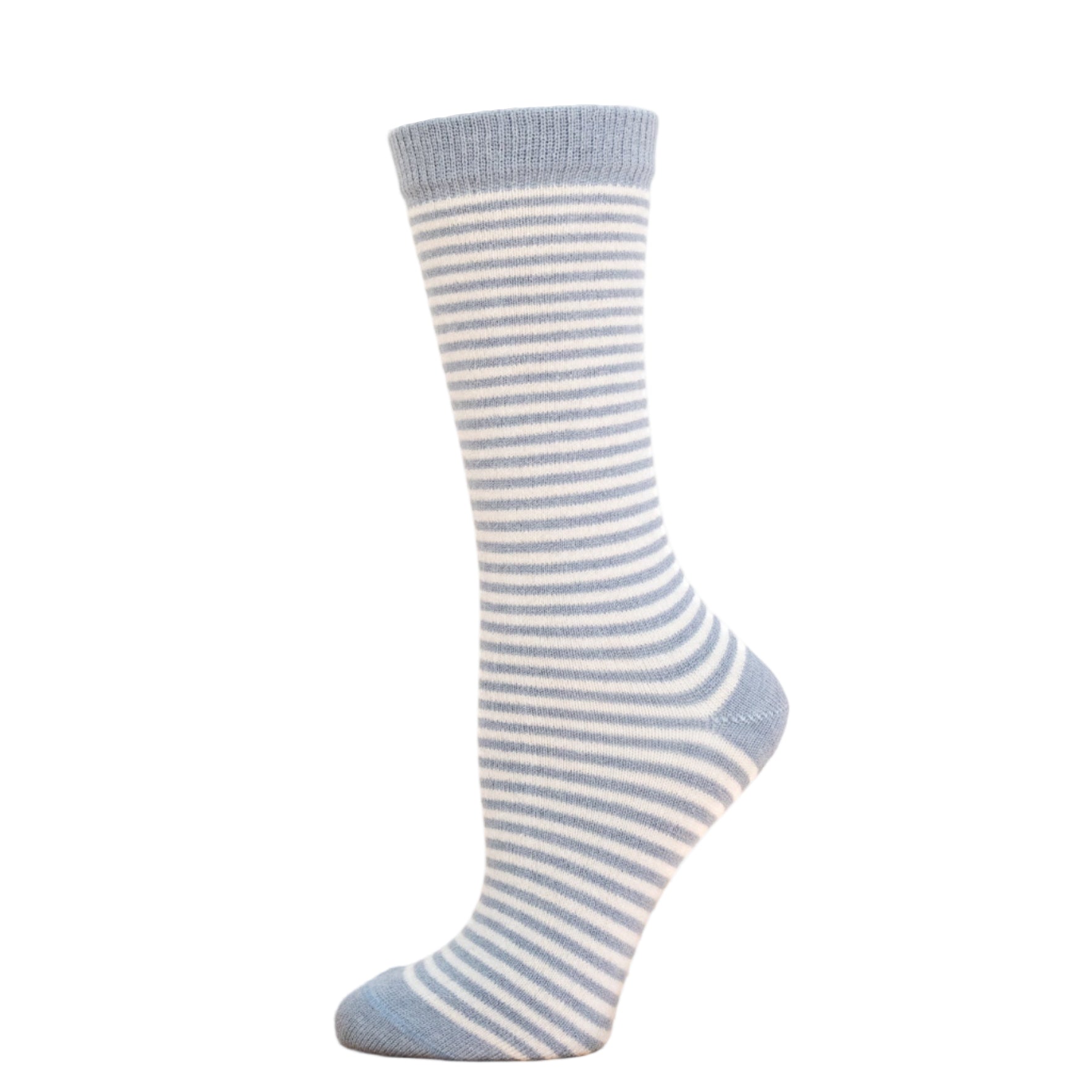 Light blue striped alpaca socks.