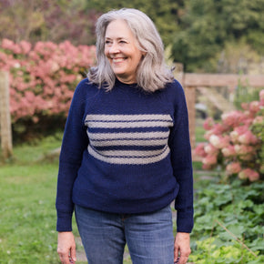 Fluff Women's Overlook Striped Raglan Baby Alpaca Crewneck