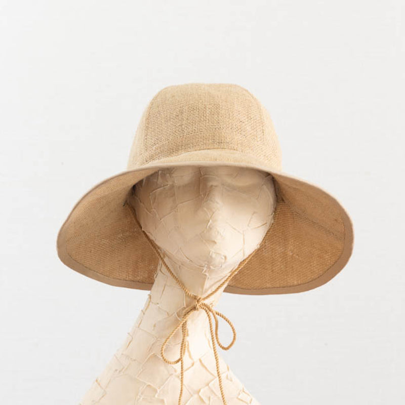 Tsuyumi Jute Large Brim Hat with Cotton String Natural/Black / S