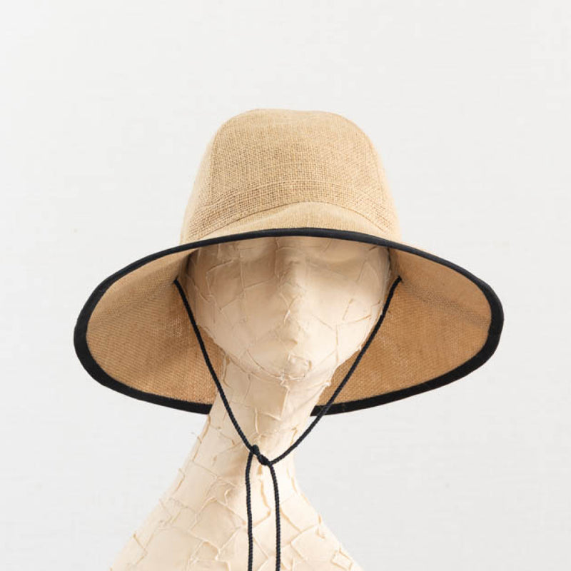 Tsuyumi Jute Large Brim Hat with Cotton String Natural/Black / S