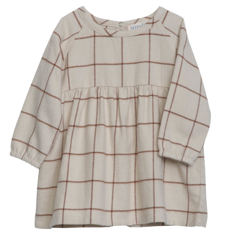 Serendipity Baby Brushed Dress - brown and tan checked dress on a neutral background