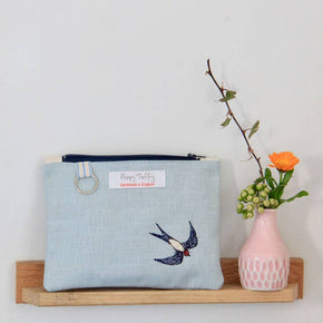 Swallow Embroidered Purse with Keyring