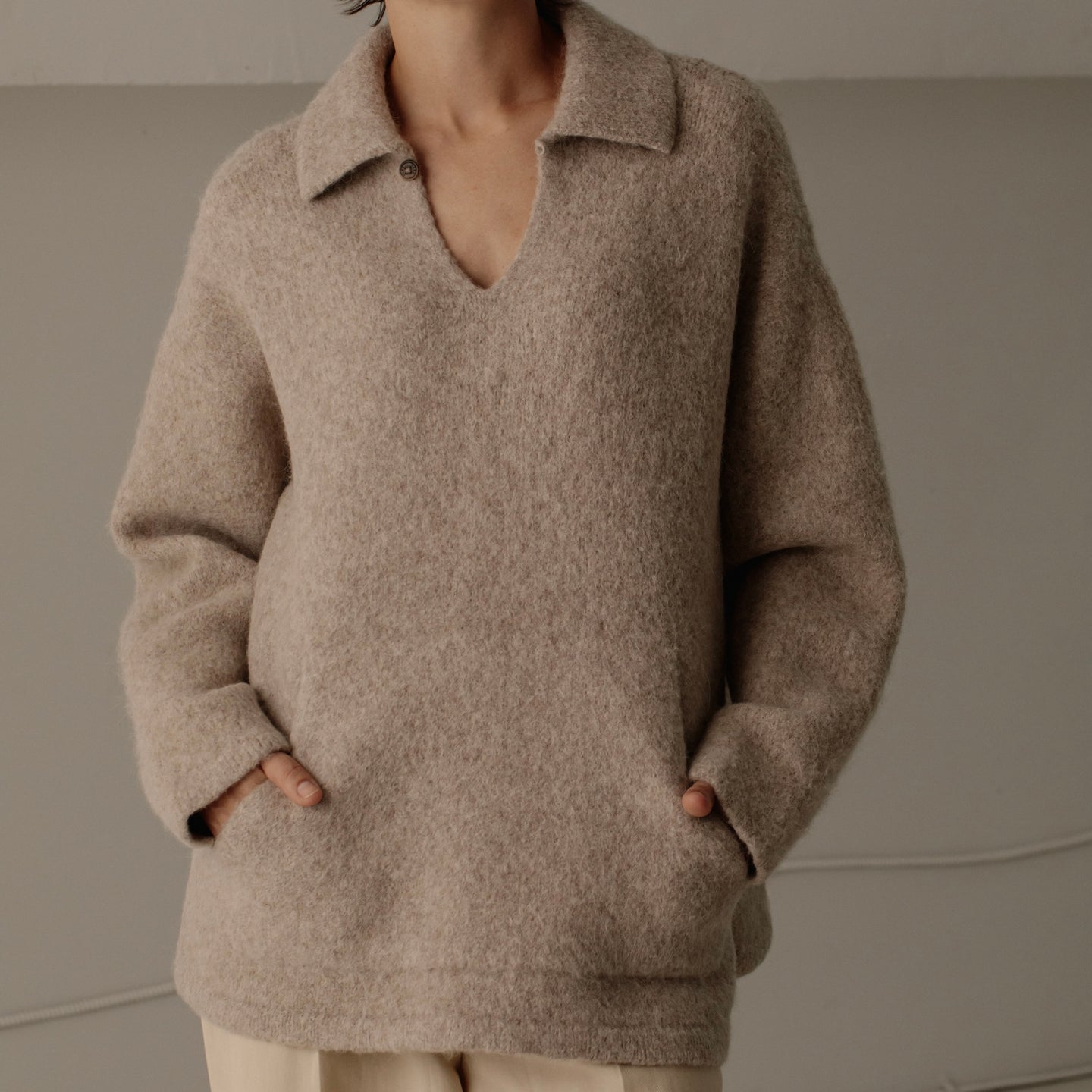 Bare Knitwear Felted Polo - Alpaca/Wool Blend Polo Pullover