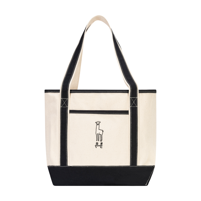 Fluff Embroidered Alpaca Canvas Tote Bag in black