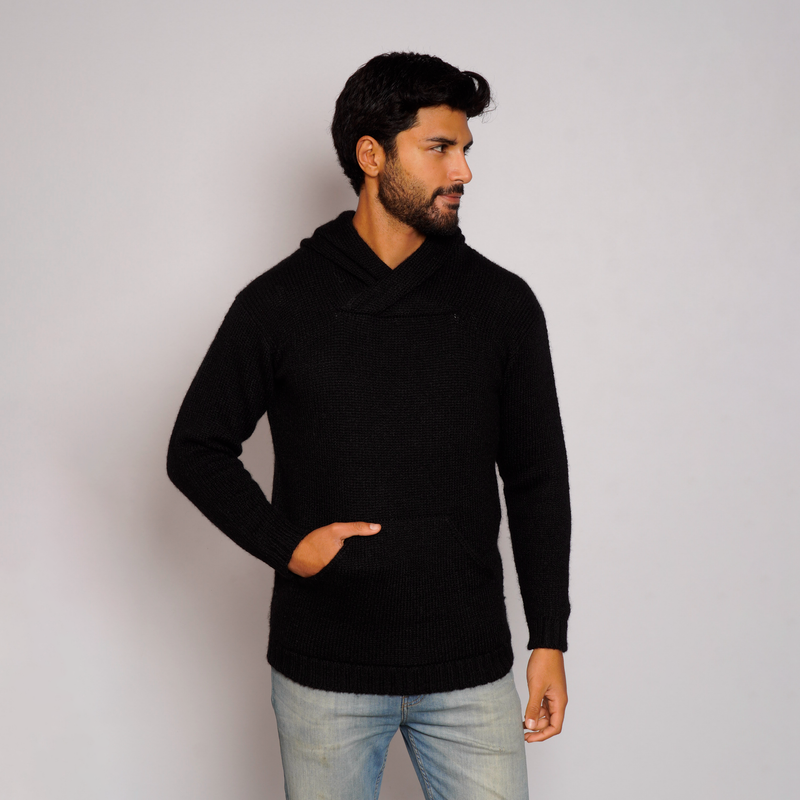 Brian Men's Alpaca Hoodie in Black – Front View