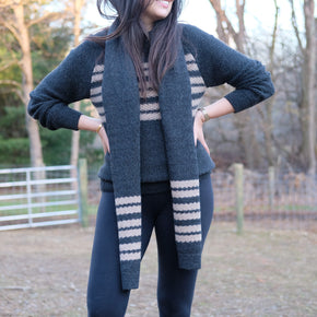 Fluff Women's Overlook Striped Raglan Baby Alpaca Crewneck