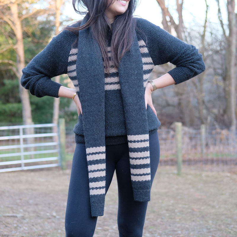 Fluff Women's Overlook Striped Raglan Baby Alpaca Crewneck