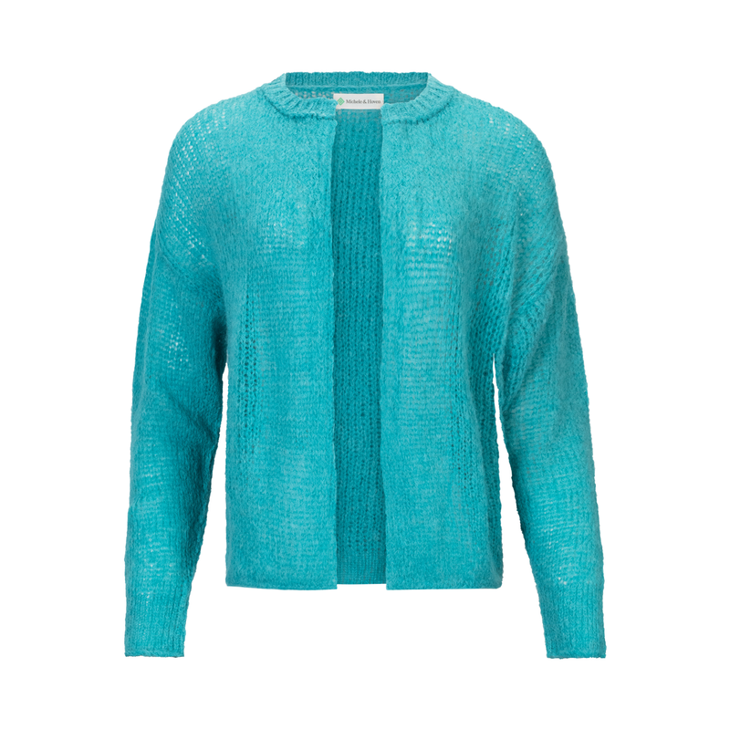 Teal Blue Baby Alpaca Cardigan long sleeve front view