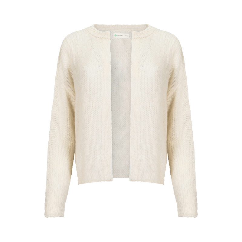 White Alpaca cardigan long sleeve front view