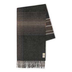 Plaid scarf with fringes on a white background