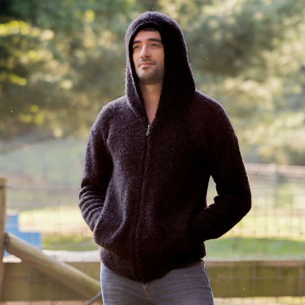 Fluff Men's Zippered Alpaca Boucle Hoodie