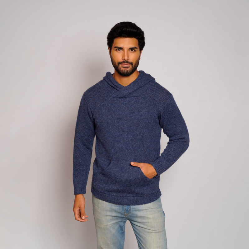 Brian Men's Alpaca Hoodie in Denim Blue – Front View