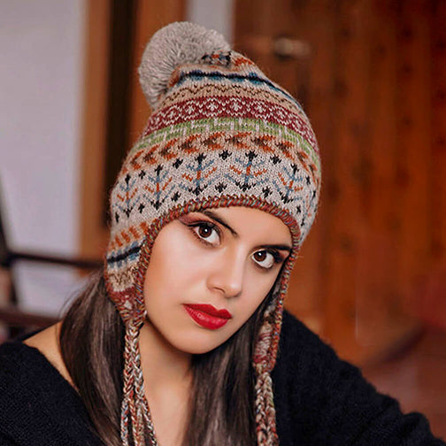 Ilave Alpaca Ear Flaps Pom Pom Hat