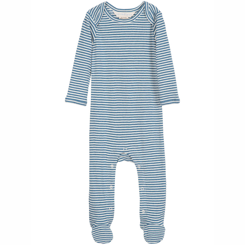 Serendipity Baby Striped Suit - blue and white striped long sleeved onesie with snaps